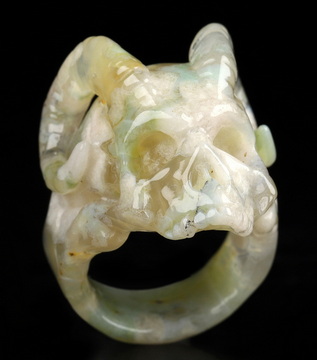 US Size 6# Gemstone Sakura Agate Hand Carved Crystal Skull Ring, Skull Jewelry