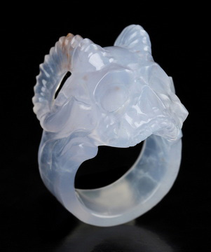 US Size 5.5# Blue Chalcedony Hand Carved Crystal Skull Ring, Skull Jewelry