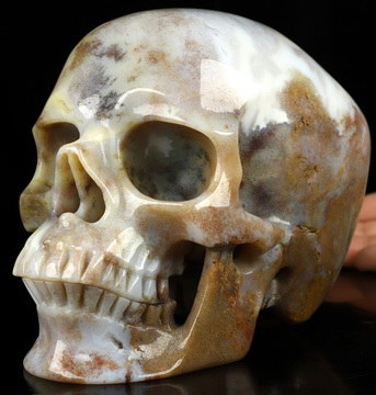 Super Realistic! Lifesized 6.6" Green Moss Agate Hand Carved Crystal Skull, Crystal Healing