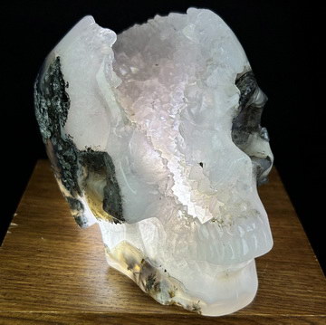 5.4" Agate Amethyst Geode Hand Carved Crystal Skull, Realistic, Crystal Healing