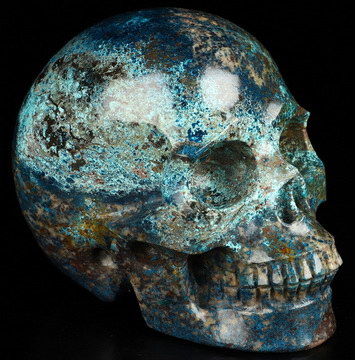 Gemstone 3.5" American Chrysocolla Hand Carved Crystal Skull, Realistic, Crystal Healing