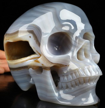 Super Realistic! Lifesized 6.0" Premium Brazilian Agate Hand Carved Crystal Skull, Crystal Healing