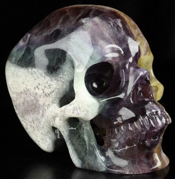 5.1" Fluorite Hand Carved Crystal Skull, Super Realistic, Crystal Healing
