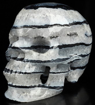5.3" Black Zebra Agate Hand Carved Crystal Skull, Super Realistic, Crystal Healing