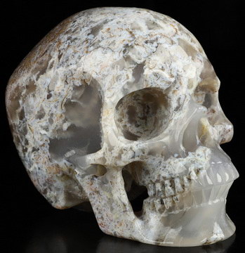 4.1" Green Moss Agate Hand Carved Crystal Skull, Super Realistic, Crystal Healing