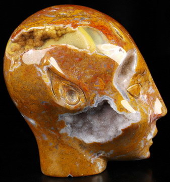 4.2" Red Moss Agate Hand Carved Fairy Elf Alien Crystal Skull Companion Sculpture, Crystal Healing