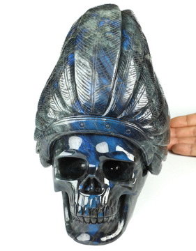 8.0" Labradorite Hand Carved Crystal Skull Fine Art Sculpture, Crystal Healing