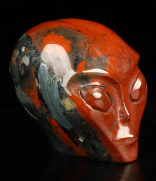 2.0" African Bloodstone Star Being Female Alien Crystal Skull Companion, Hand Carved Gemstone Fine Art Sculpture, Reiki Healing Stone Statue