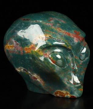 2.0" Bloodstone Star Being Female Alien Crystal Skull Companion, Hand Carved Gemstone Fine Art Sculpture, Reiki Healing Stone Statue