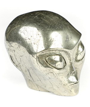 2.0" Pyrite Star Being Female Alien Crystal Skull Companion, Hand Carved Gemstone Fine Art Sculpture, Reiki Healing Stone Statue
