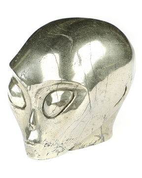 2.0" Pyrite Star Being Female Alien Crystal Skull Companion, Hand Carved Gemstone Fine Art Sculpture, Reiki Healing Stone Statue