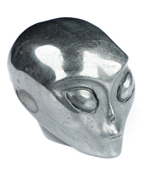 2.0" Hematite Star Being Female Alien Crystal Skull Companion, Hand Carved Gemstone Fine Art Sculpture, Reiki Healing Stone Statue