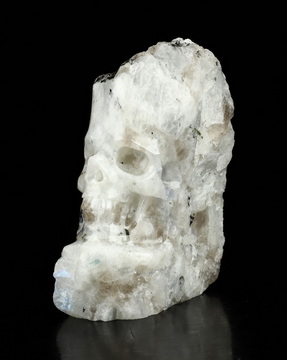 2.8" Black Tourmaline and Moonstone Hand Carved Crystal Skull Fine Art Sculpture, Crystal Healing