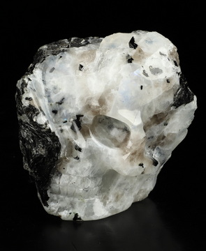 2.5" Black Tourmaline and Moonstone Hand Carved Crystal Skull Fine Art Sculpture, Crystal Healing