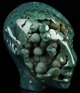 4.1" Green Grape Agate Hand Carved Fairy Elf Alien Crystal Skull Companion Sculpture, Crystal Healing