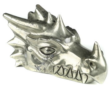 6.1" Pyrite Hand Carved Crystal Dragon Head Skull Sculpture, Crystal Healing