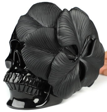 6.1" Black Obsidian Hand Carved Crystal Skull Fine Art Sculpture, Crystal Healing