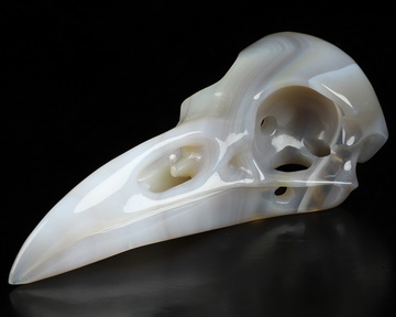 4.6" Premium Brazilian Agate Hand Carved Raven Crystal Skull  Sculpture, Crystal Healing