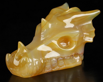 2.1" Premium Brazilian Agate Hand Carved Crystal Dragon Skull Sculpture, Crystal Healing