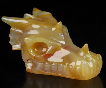 2.1" Premium Brazilian Agate Hand Carved Crystal Dragon Skull  Sculpture, Crystal Healing