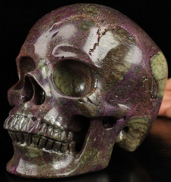 Gemstone Super Realistic! Lifesized 6.1" Stichtite and Serpentine Hand Carved Crystal Skull, Crystal Healing