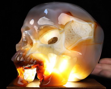 Lifesized 6.9" Agate Geode Hand Carved Crystal Skull with Stand, Crystal Healing