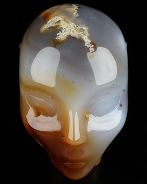 4.1" Agate Geode Hand Carved Fairy Elf Alien Crystal Skull Companion Sculpture, Crystal Healing