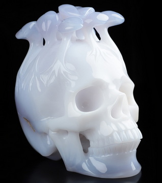 5.3" Blue Chalcedony Hand Carved Crystal mushroom Skull Sculpture, Crystal Healing