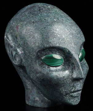 4.3" Ruby Kyanite Hand Carved Fairy Elf Alien Crystal Skull Companion With  Eyes, Hand Carved Gemstone Fine Art Sculpture, Reiki Healing Stone Statue