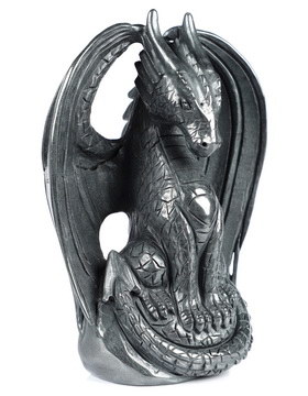 5.0" Hematite Hand Carved Crystal Dragon Fine Art Sculpture, Crystal Healing
