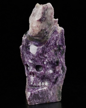 Gemstone 3.7" Russian Charoite Hand Carved Crystal Skull Fine Art Sculpture, Crystal Healing