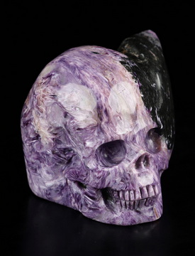 Gemstone 2.2" Russian Charoite Hand Carved Crystal Skull Fine Art Sculpture, Crystal Healing