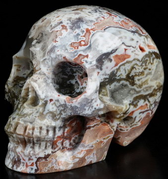 3.6" Colorful Green Moss Agate Hand Carved Crystal Skull, Realistic, Crystal Healing