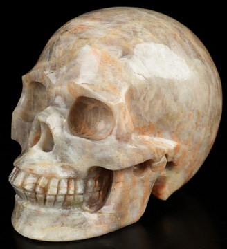 Gemstone 3.6" Sunstone Hand Carved Crystal Skull, Realistic, Crystal Healing