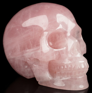 3.6" Rose Quartz Hand Carved Crystal Skull, Realistic, Crystal Healing