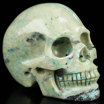 Gemstone 3.6" American Chrysocolla Hand Carved Crystal Skull, Realistic, Crystal Healing