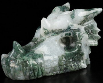 3.8" Green Moss Agate Hand Carved Crystal Dragon Skull Sculpture, Crystal Healing