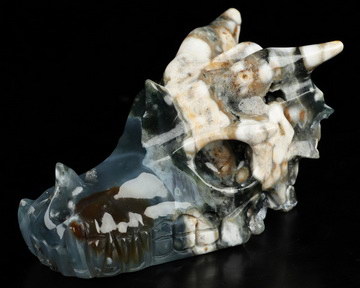 3.8" Ocean Jasper Hand Carved Crystal Dragon Skull Sculpture, Crystal Healing