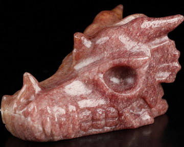 4.0" Strawberry Quartz Hand Carved Crystal Dragon Skull Sculpture, Crystal Healing