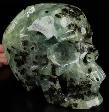 Gemstone Super Realistic! Lifesized 6.9" Prehnite Hand Carved Crystal Skull, Crystal Healing