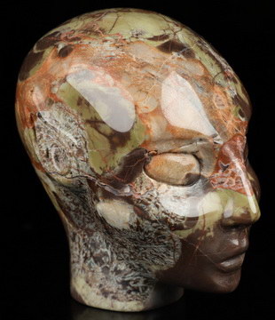 3.6" Morris Jasper Hand Carved Fairy Elf Alien Crystal Skull Companion Sculpture, Crystal Healing