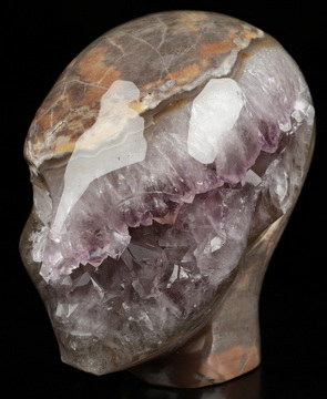 3.6" Dinosaur Egg Agate Amethyst Geode Hand Carved Fairy Elf Alien Crystal Skull Companion Sculpture, Crystal Healing
