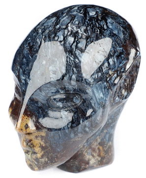 3.6" Blue & Red Pietersite Hand Carved Fairy Elf Alien Crystal Skull Companion Sculpture, Crystal Healing