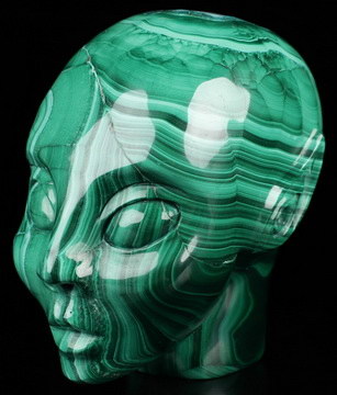 Gemstone 4.1" Malachite&Chrysocolla Hand Carved Fairy Elf Alien Crystal Skull Companion Sculpture, Crystal Healing