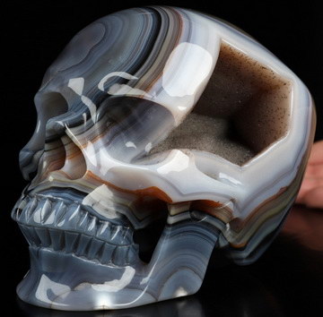 Super Realistic! Lifesized 6.1" Gray & White Agate Hand Carved Crystal Skull, Crystal Healing