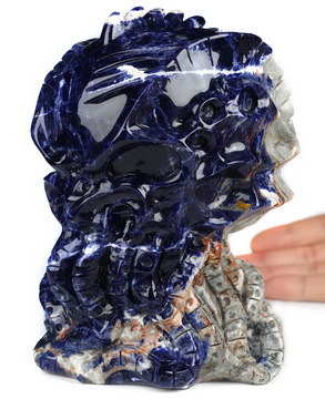 5.8" Sodalite Hand Carved Crystal Skull Fine Art Sculpture, Crystal Healing