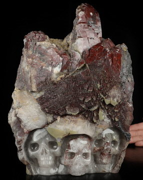 10.9" Red Quartz Hand Carved Crystal Skull Fine Art Sculpture, Crystal Healing