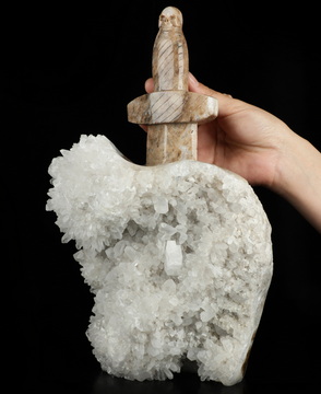 11.9" Quartz rock druse Hand Carved Crystal Skull Fine Art Sculpture, Crystal Healing