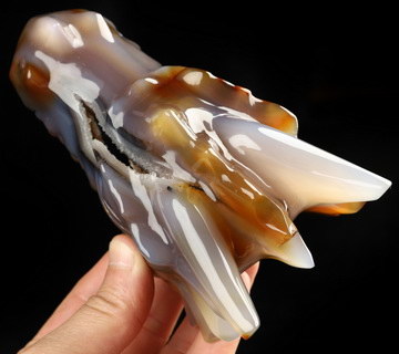 5.8" Premium Brazilian Agate Hand Carved Crystal Dragon Head Skull Sculpture, Crystal Healing