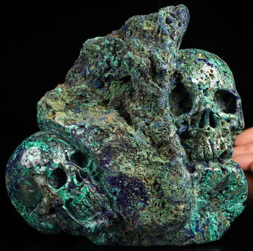 6.5" Azurite & Malachite Hand Carved Crystal Skull Fine Art Sculpture, Crystal Healing